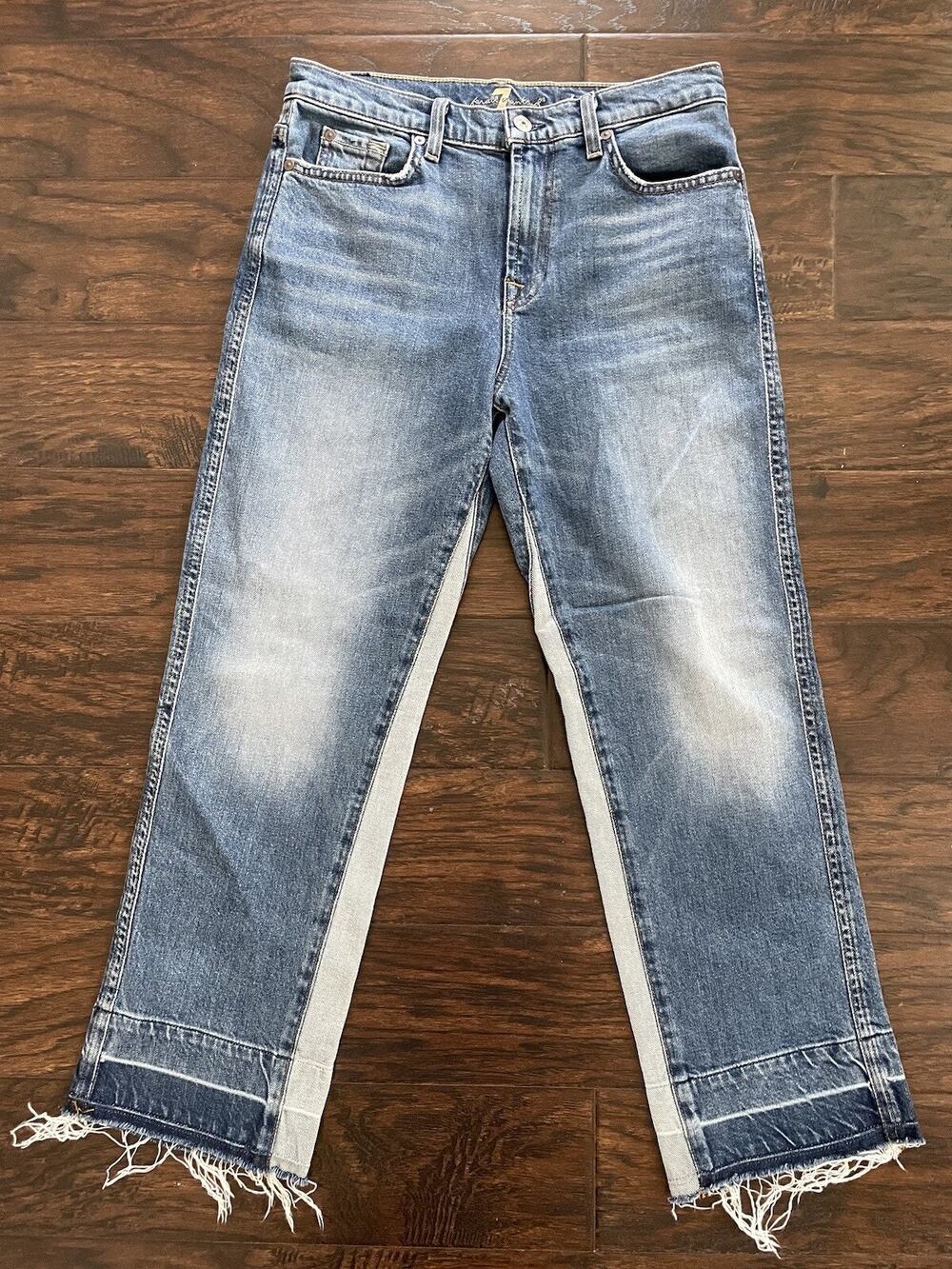 7 for all Mankind Kiki Crop Jeans Women's Size 27 Blue Denim Two Tone Stretch